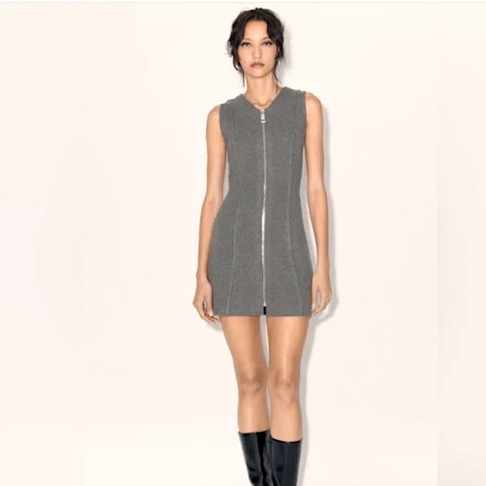 NWT New ZARA Zip Up Fitted Dress, Sleeveless Wool Blend, Modern Gray Med Small - Picture 2 of 12